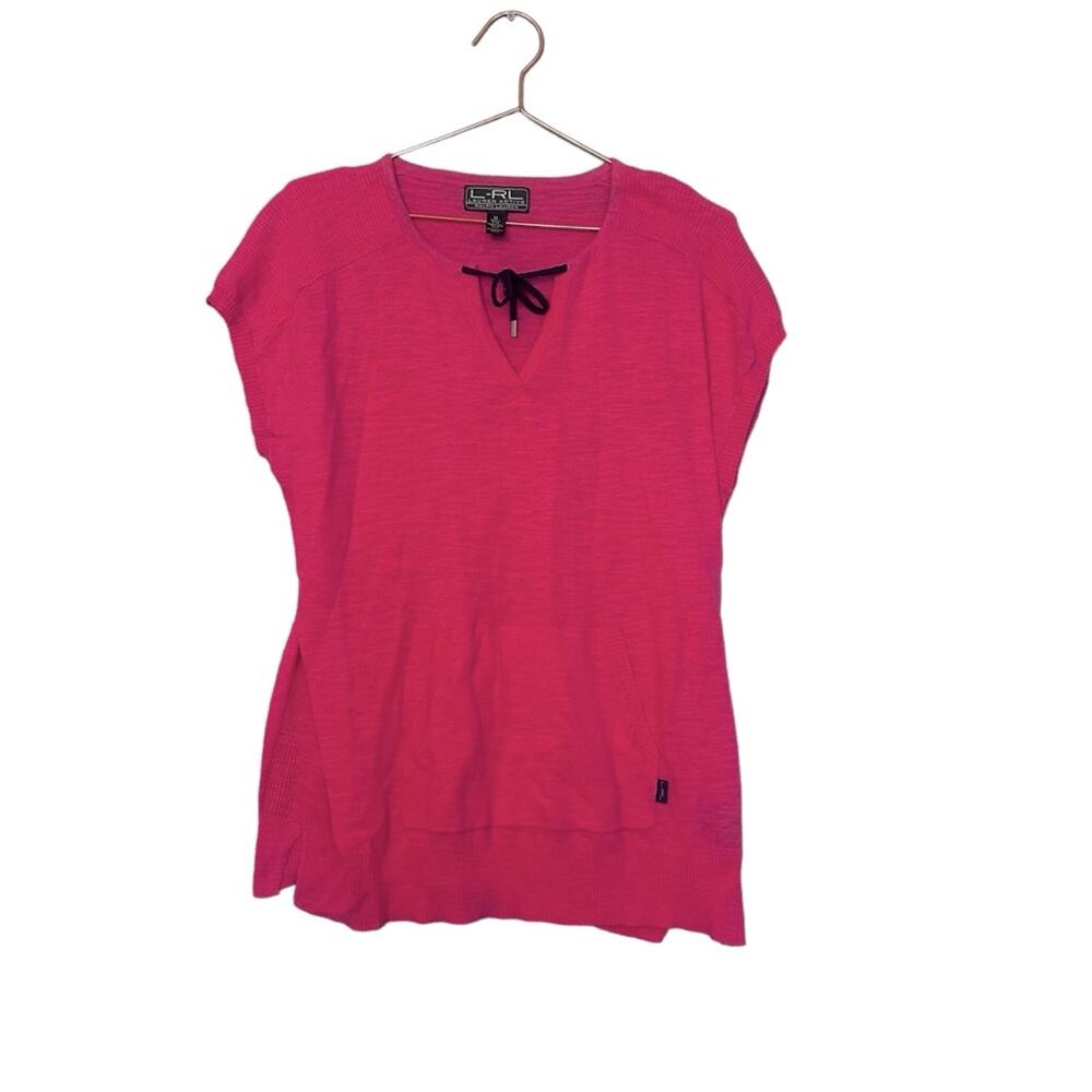 Lauren active Ralph Lauren lightweight short sleeve pink sweater with key hole